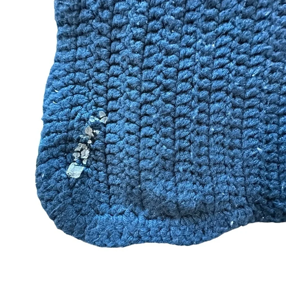 Blue tan stripes handmade crochet blanket 40x42